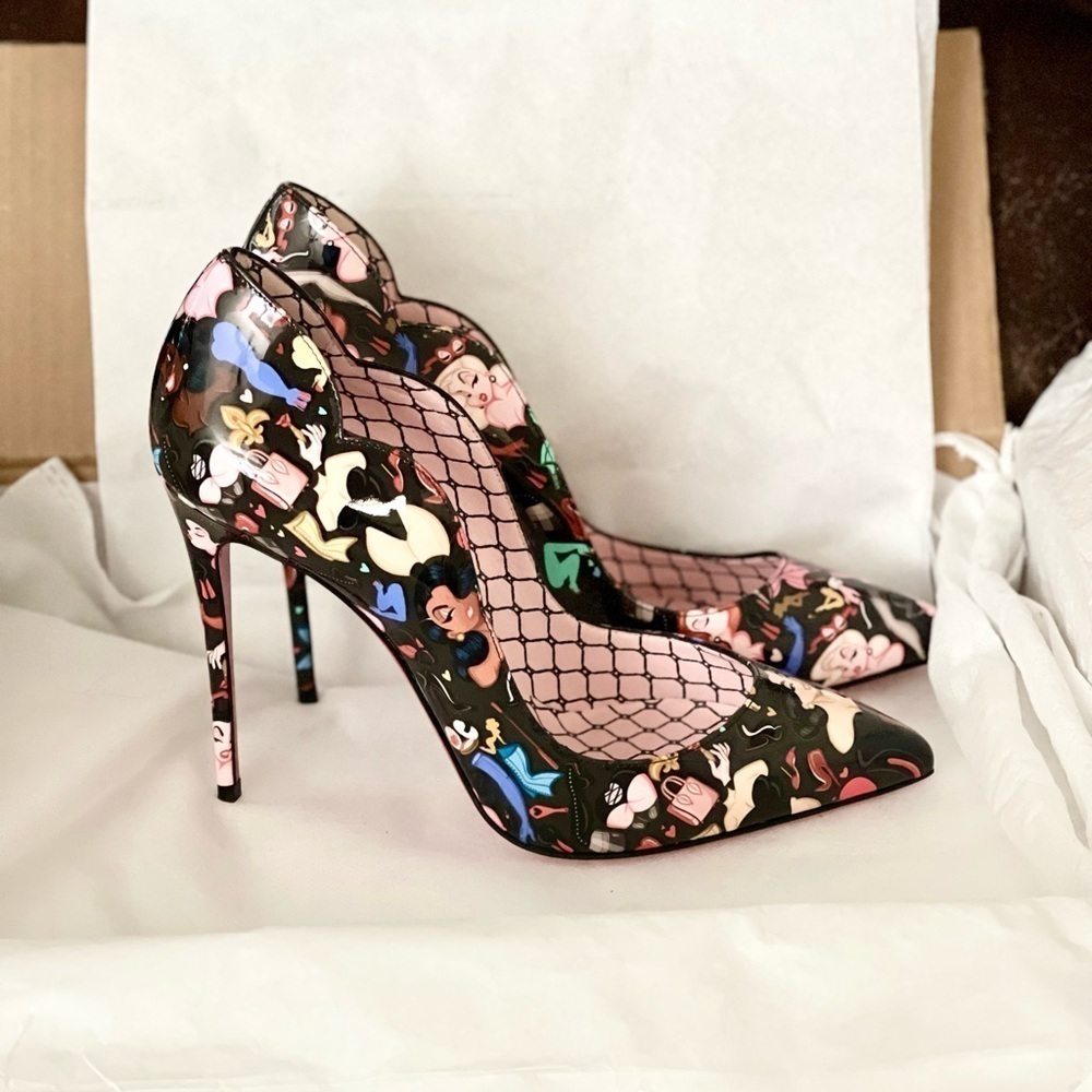 Christian Louboutin HotChick 100 pump Blk Patent Multi “Bored Lin Resille EU37.5 - Picture 9 of 14